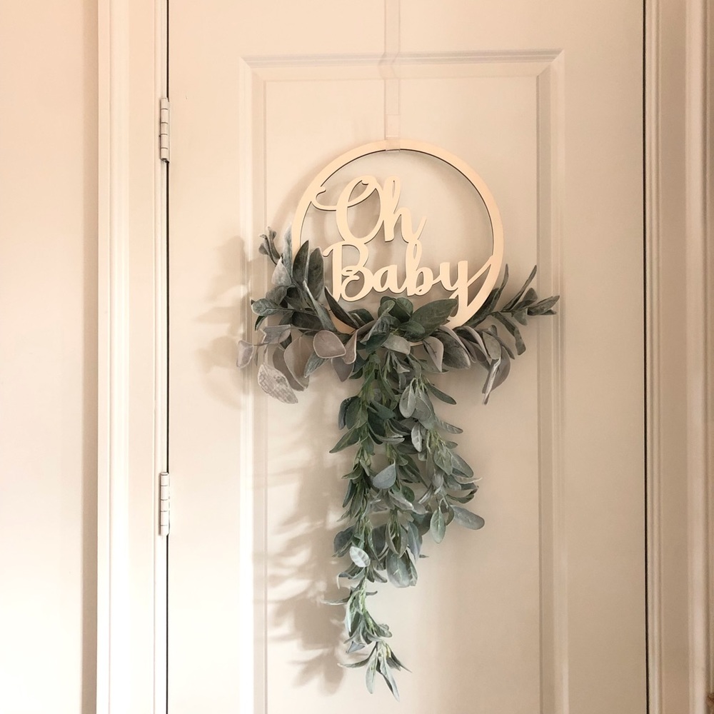 “Oh Baby” wooden greenery Door Swag Baby Room Decor Shower Decor